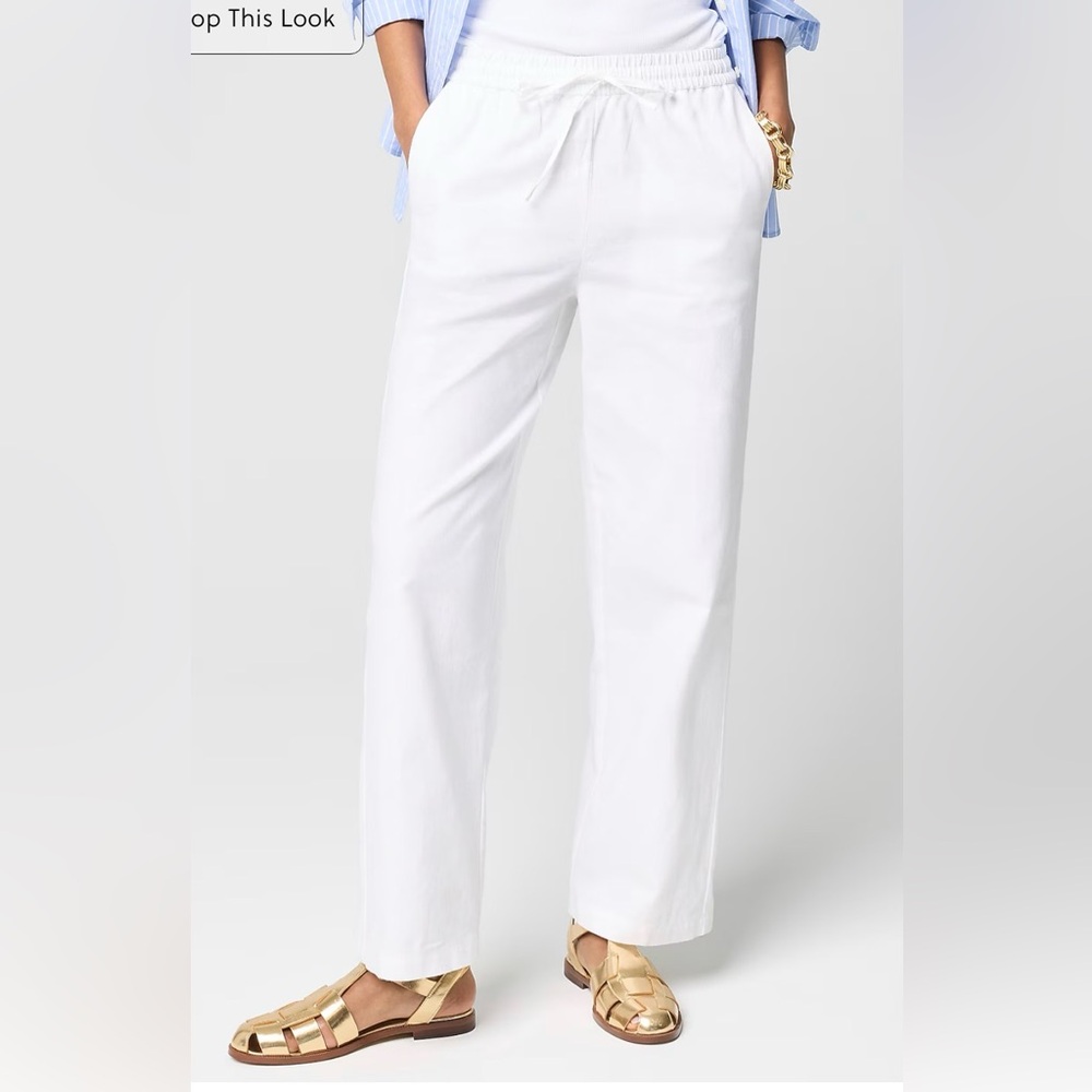 NWT J. Crew White Linen Blend Drawstring Wide-Leg Pants